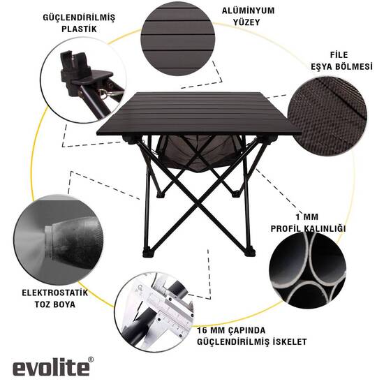 Evolite Nature Katlanabilir Kamp Masası Orta (50 x 55 x 53cm) - Thumbnail