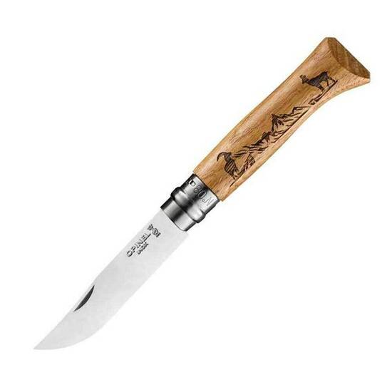 Opinel Inox No 8 Meşe Saplı Keçi Desenli Paslanmaz Çelik Çakı - Thumbnail