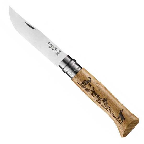 Opinel Inox No 8 Meşe Saplı Keçi Desenli Paslanmaz Çelik Çakı - Thumbnail